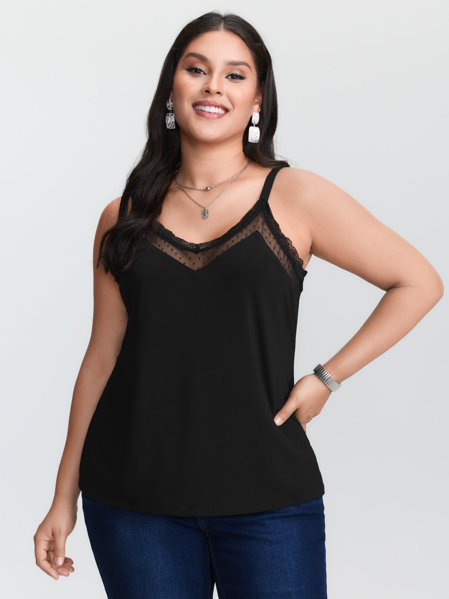 Cami Top Lace - Camisola de malha preta, disponível em