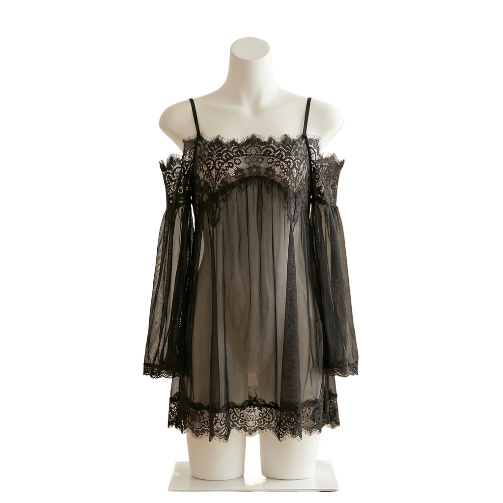 Lingerie babydoll preta com de - Babydoll Chemise Night avaliação e preço